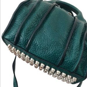 Alexander Wang Rocco Studded Teal Blue Green Pebbled Leather Cross Body Bag